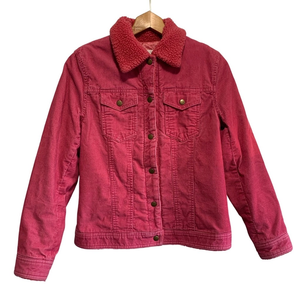 Y2K Jones New York Sport Pink Corduroy Sherpa Collar Trucker Jacket Womens Small